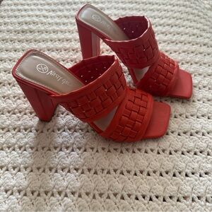Nasty Girl Orange woven slip on heels, Size 9 new